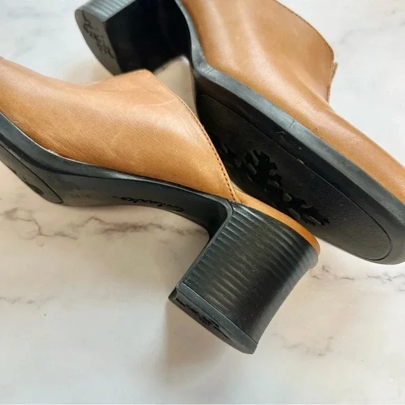 Clarks Chunky Platform Leather Slip On Casual Mule Brown Block Heel Women Size 8 - Picture 3 of 14